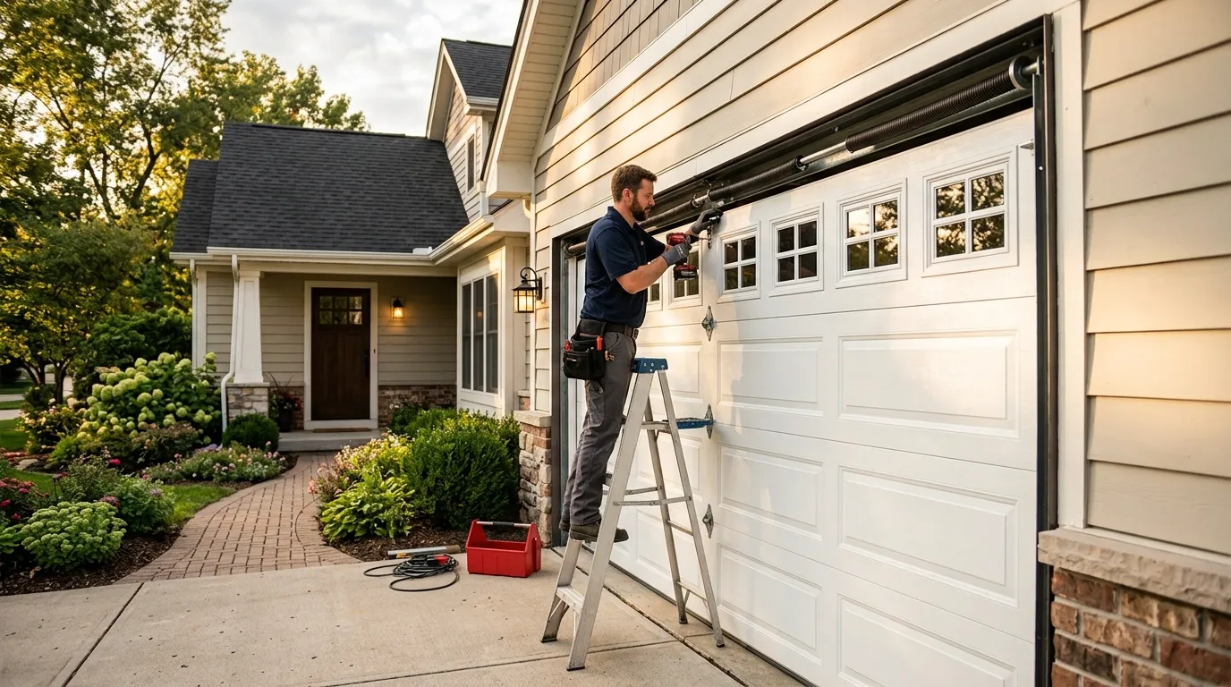 New residential garage door installed on a Katy Texas home